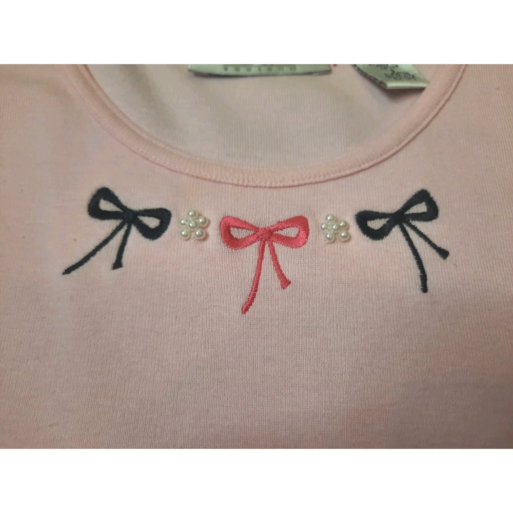 New Pink Tank Shirt With Embroidered Bows Womens Size Small Girly Summer Layer - Picture 7 of 9